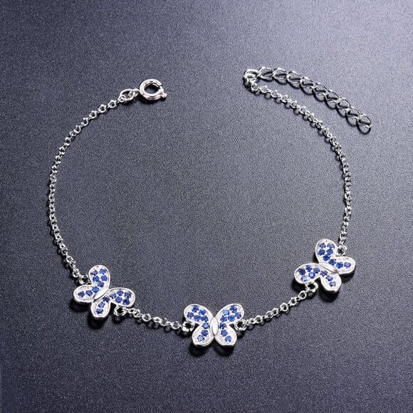 NWOT Pretty Dainty Blue Butterfly Bracelet in 925 sterling silver with CZ - Picture 1 of 3